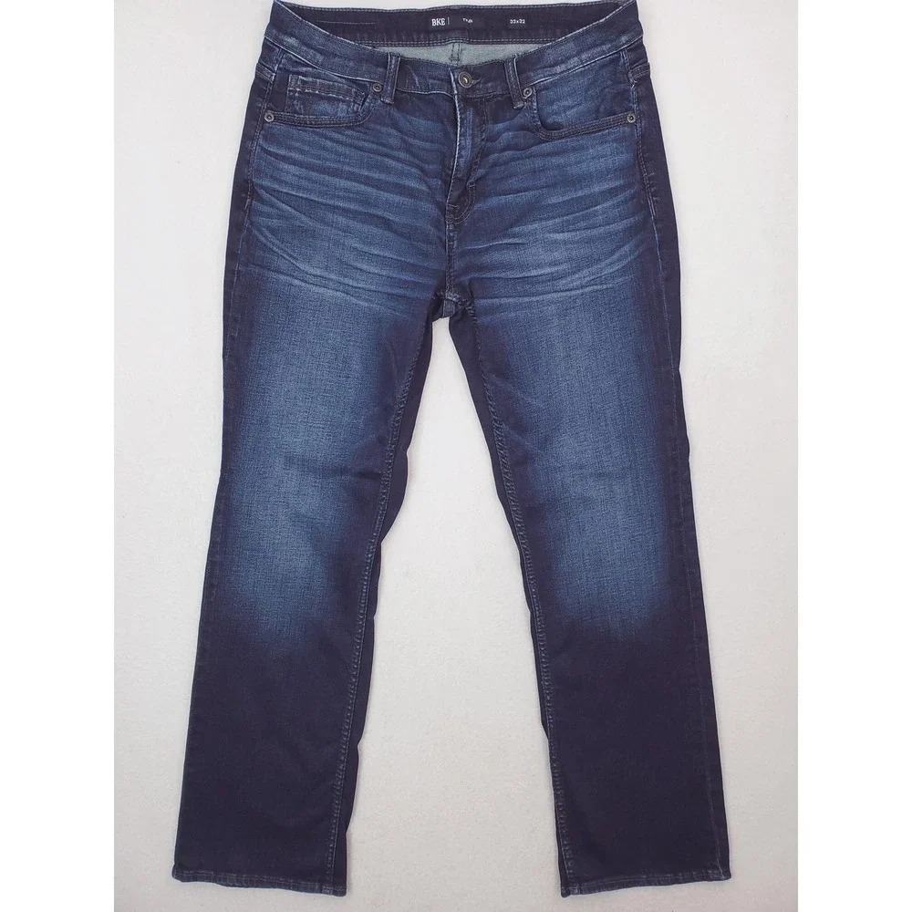 BKE Tyler Jeans Mens 33x32 Blue Relaxed Straight Stretch Denim Pants Medium Wash